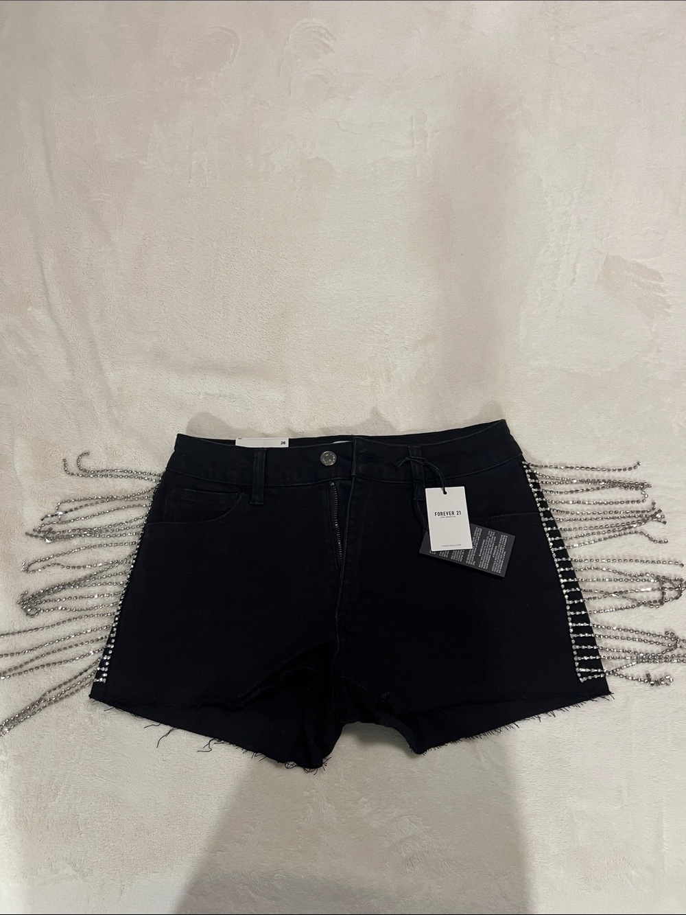 Forever 21 Black Denim Shorts with Side Chain Fringe